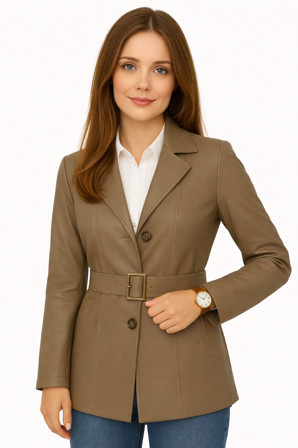 Elegant Women’s Long Gray Leather Coat – 100% Genuine Leather - Image 2