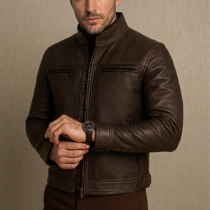 Men’s Brown Distressed Quilted Café Racer Leather Jacket
