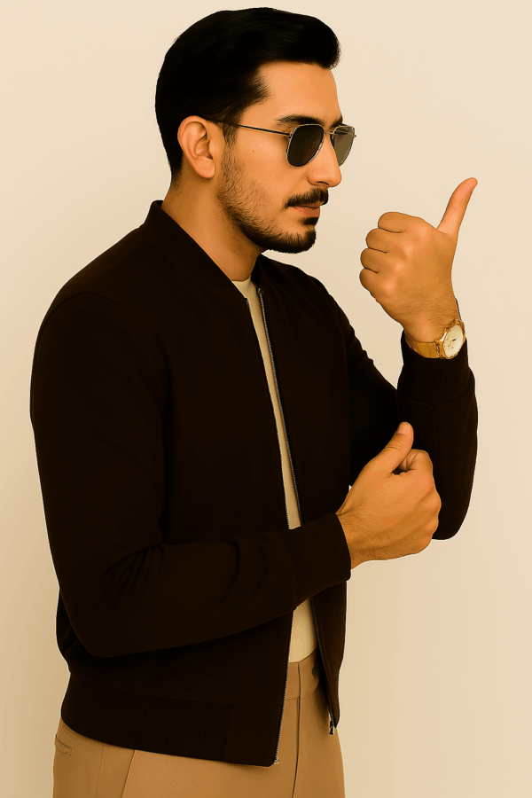 Men’s Classic Dark Brown Suede Leather Bomber Jacket - Image 3