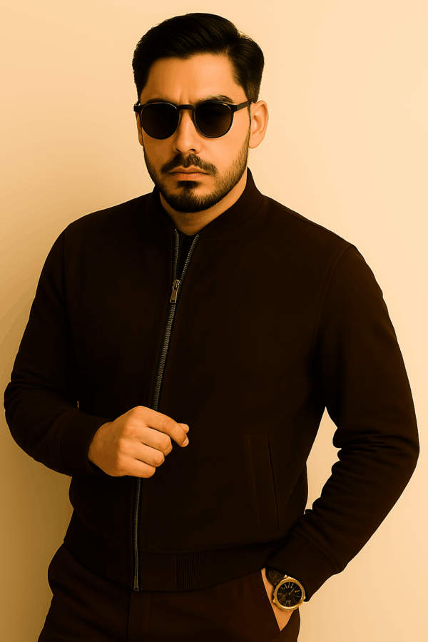 Men’s Classic Dark Brown Suede Leather Bomber Jacket - Image 2