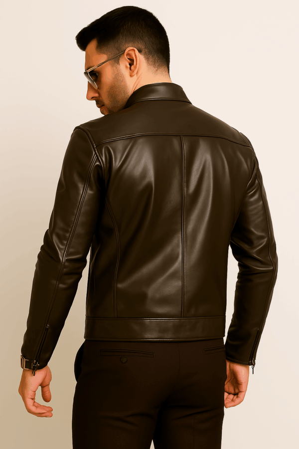 Men’s Classic Brown Brando Biker Leather Jacket - Image 6