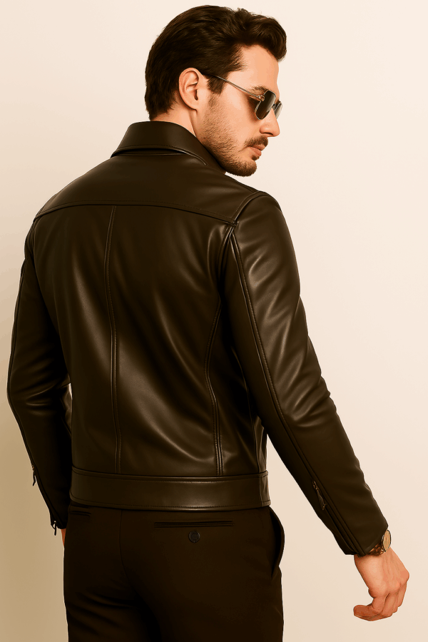 Men’s Classic Brown Brando Biker Leather Jacket - Image 3