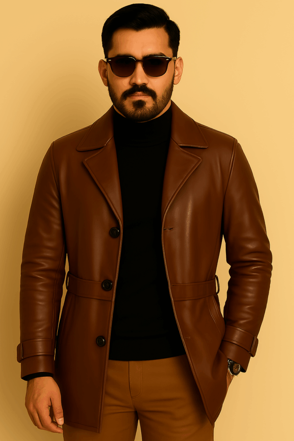 Luxury Maroon Genuine Leather Topcoat - Image 9