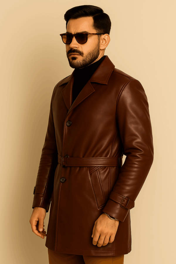 Luxury Maroon Genuine Leather Topcoat - Image 5