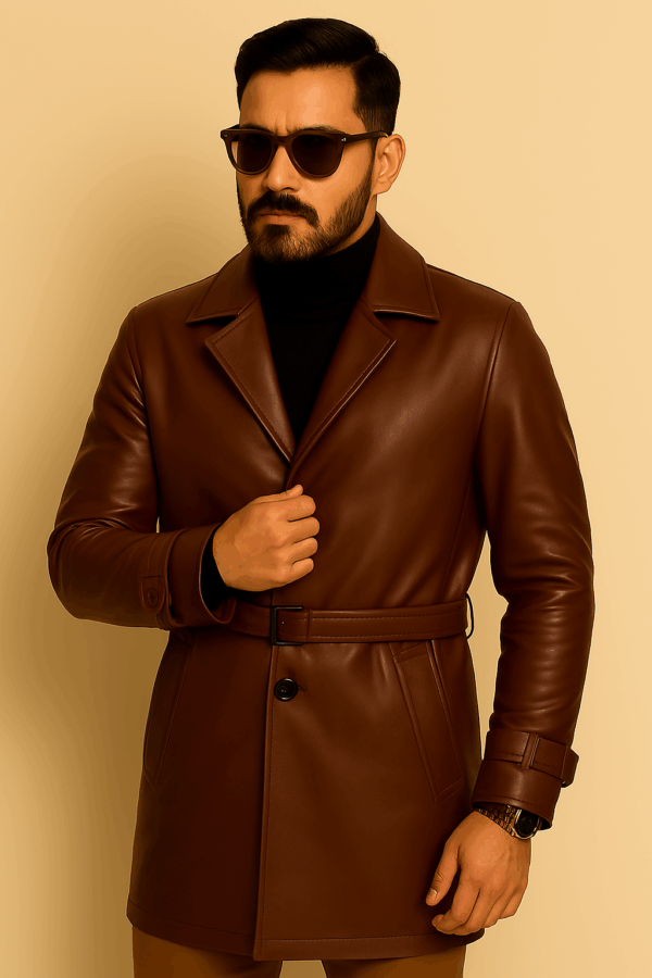 Luxury Maroon Genuine Leather Topcoat - Image 4
