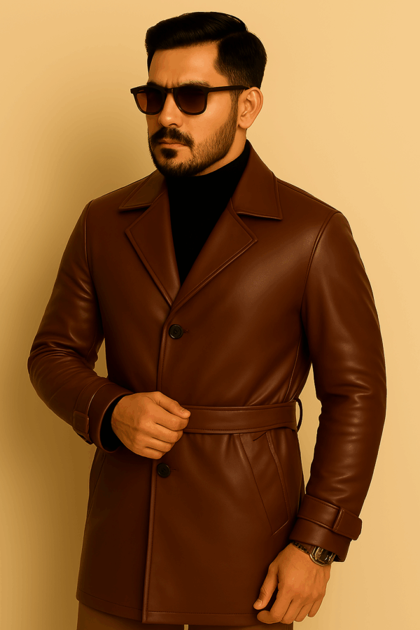 Luxury Maroon Genuine Leather Topcoat - Image 2