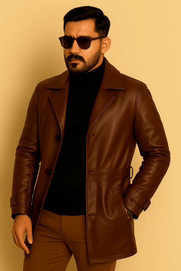Luxury Maroon Genuine Leather Topcoat - Image 3