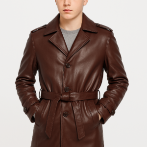 Luxury Maroon Genuine Leather Topcoat