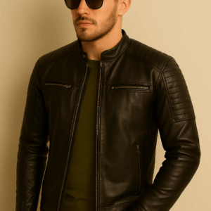 Men’s Stylish Black Leather Racer Jacket