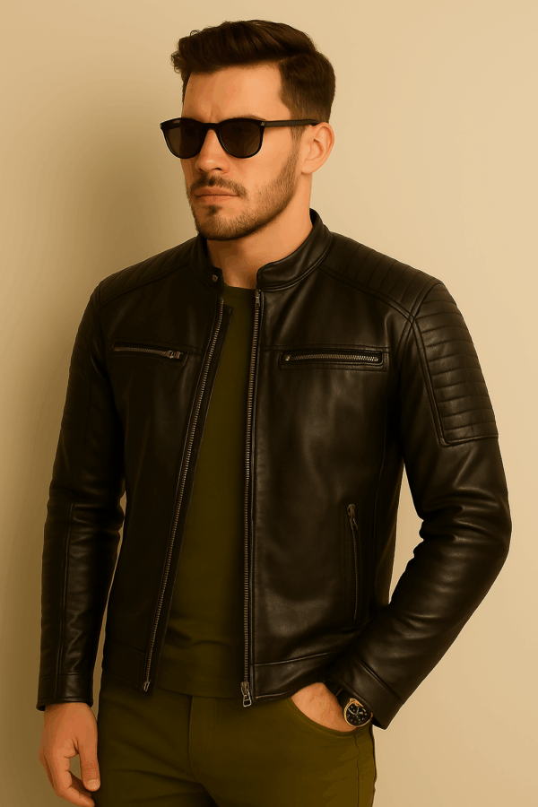 Men’s Stylish Black Leather Racer Jacket