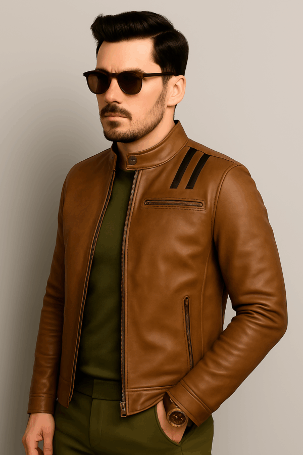 Classic Distressed Brown Leather Jacket - Image 5