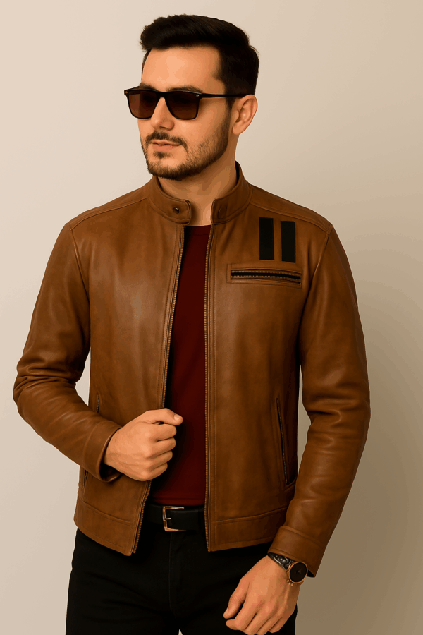 Classic Distressed Brown Leather Jacket - Image 4