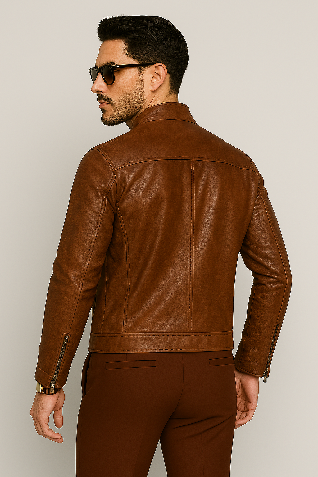 Men's Brown Genuine Leather Jacket - Image 4