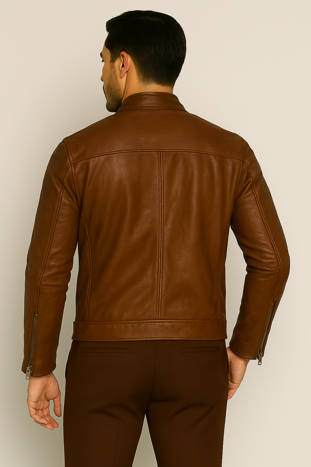 Men's Brown Genuine Leather Jacket - Image 5