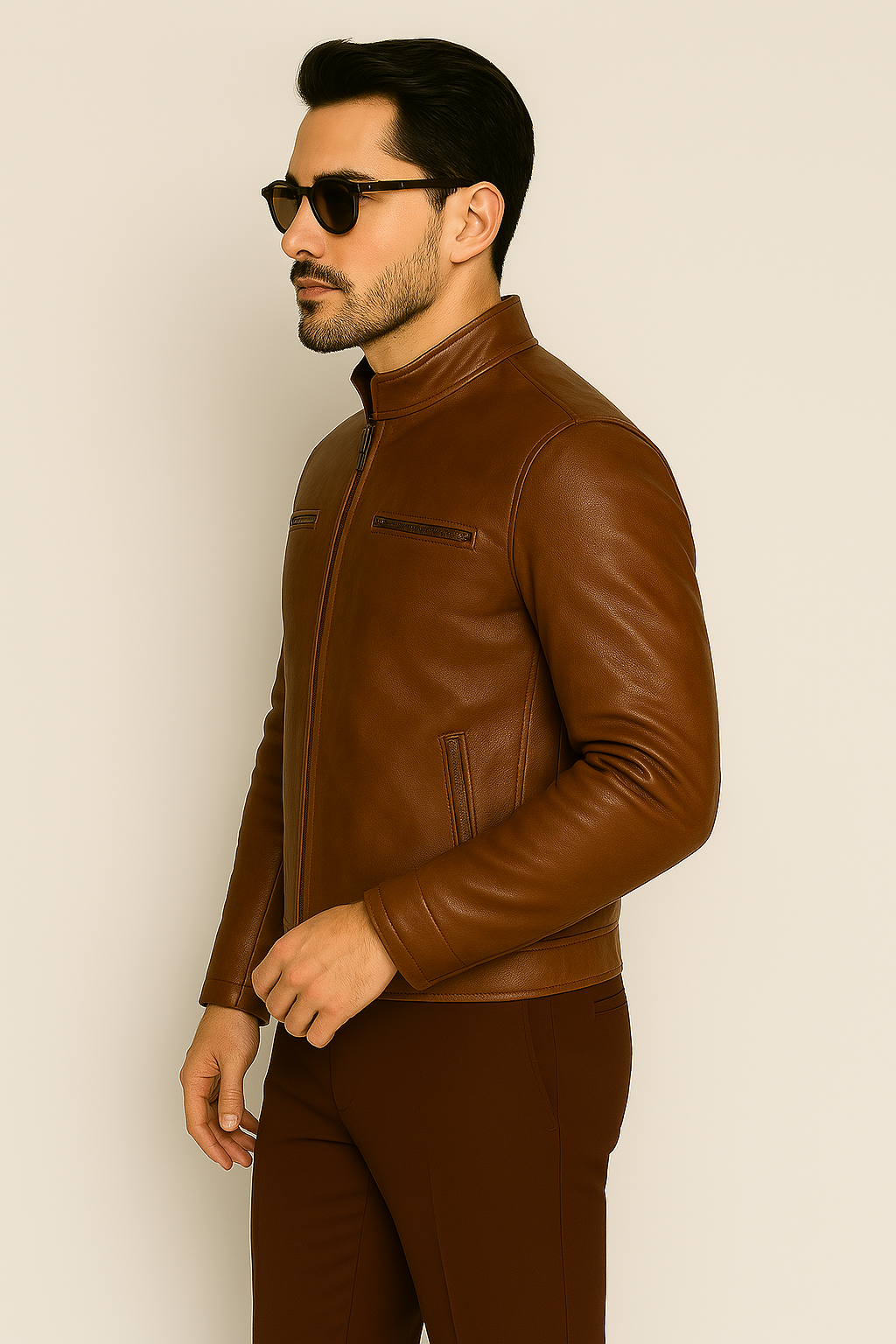 Men's Brown Genuine Leather Jacket - Image 7
