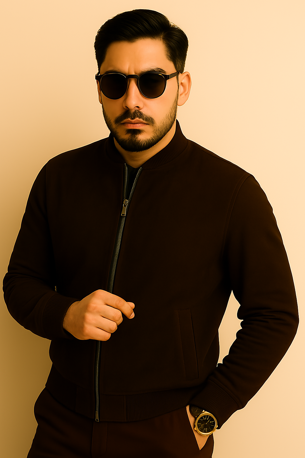 Men’s Classic Dark Brown Suede Leather Bomber Jacket - Image 10