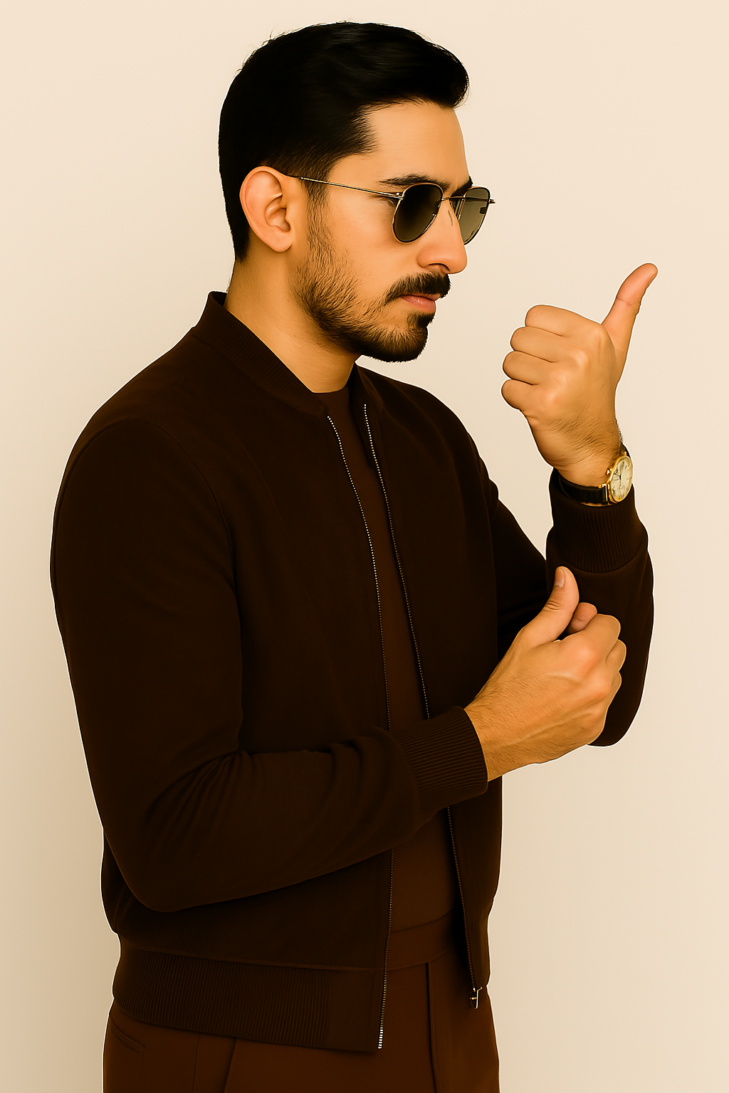 Men’s Classic Dark Brown Suede Leather Bomber Jacket - Image 9