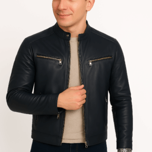 New Classic Blue Leather Sport Jacket for Men