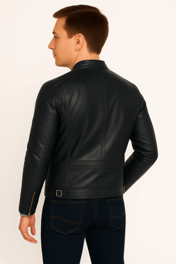 New Classic Blue Leather Sport Jacket for Men - Image 5