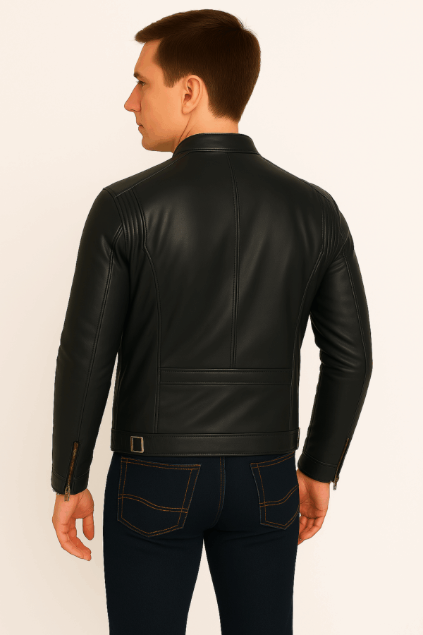 New Classic Blue Leather Sport Jacket for Men - Image 4