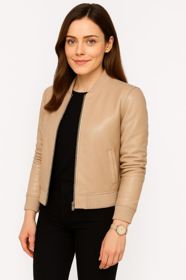 New Women’s Classic Blue Leather Bomber Jacket - Image 11