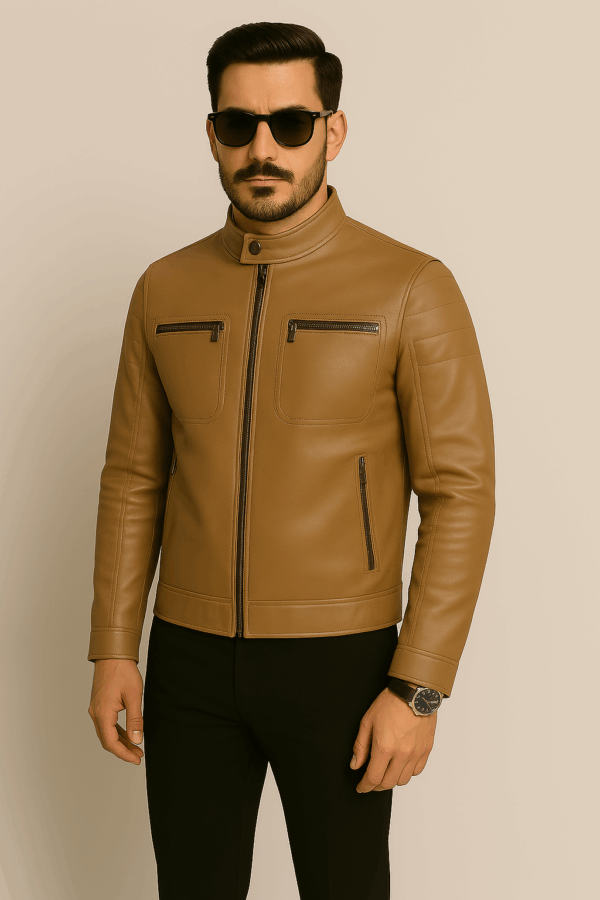 Men’s Trendy Leather Sports Jacket Skin Shade - Image 8