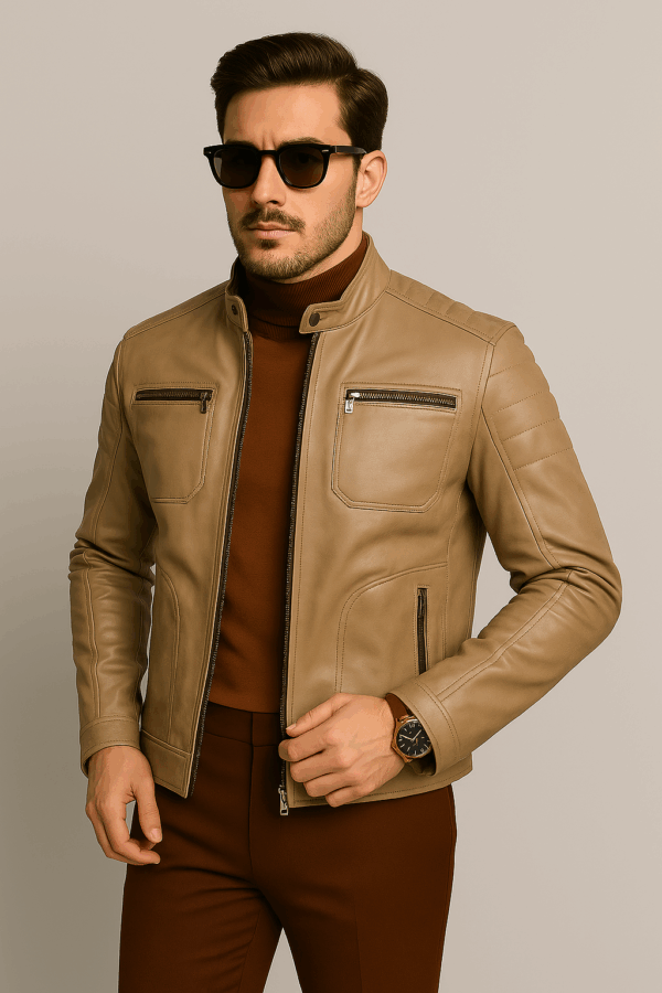 Men’s Trendy Leather Sports Jacket Skin Shade - Image 7