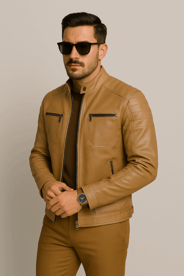 Men’s Trendy Leather Sports Jacket Skin Shade - Image 5