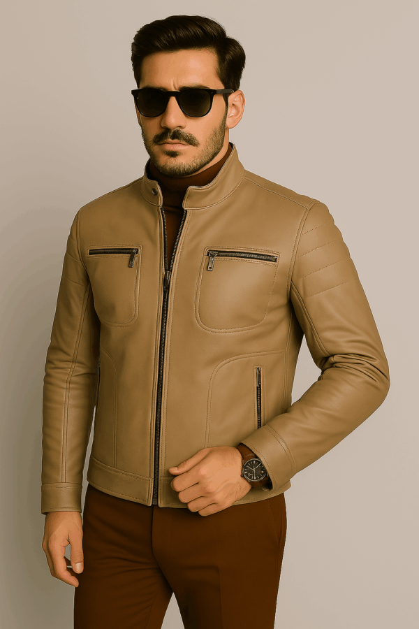 Men’s Trendy Leather Sports Jacket Skin Shade - Image 4