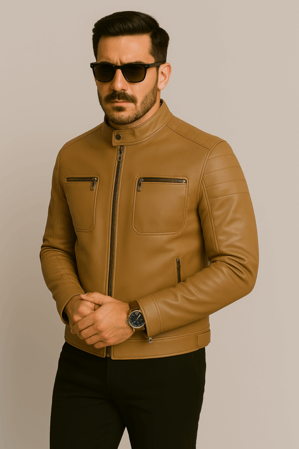 Men’s Trendy Leather Sports Jacket Skin Shade - Image 2