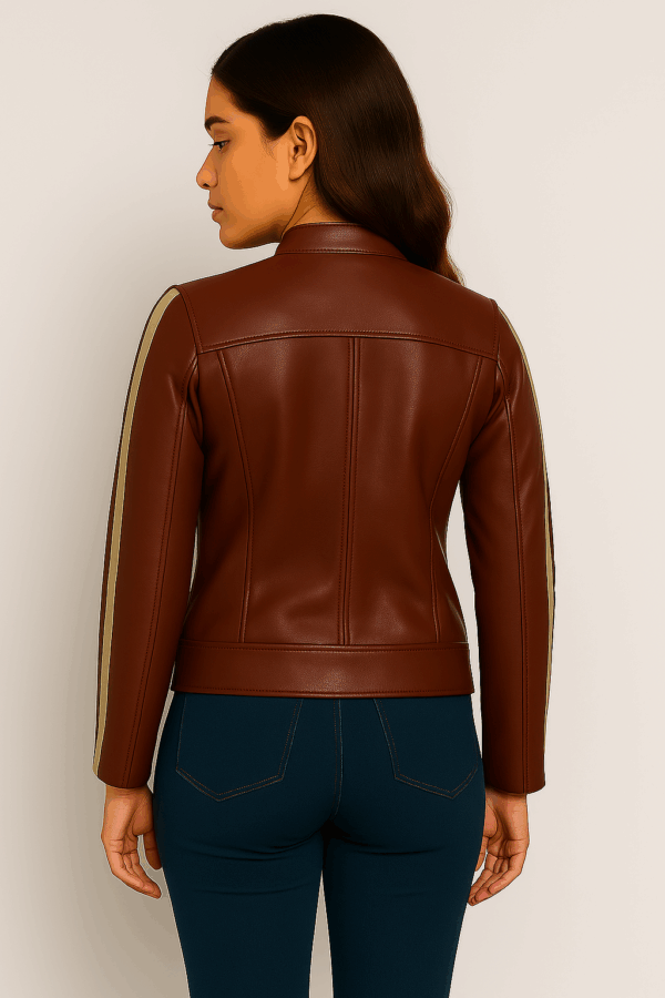Premium Women's Reddish-Brown Leather Biker Jacket - Image 10