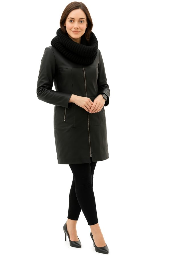New Black  Women’s  Faux-Fur  Leather Coat - Image 3