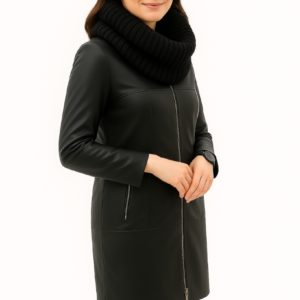 New Black  Women’s  Faux-Fur  Leather Coat