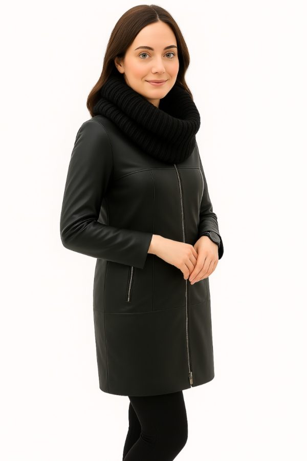 New Black  Women’s  Faux-Fur  Leather Coat