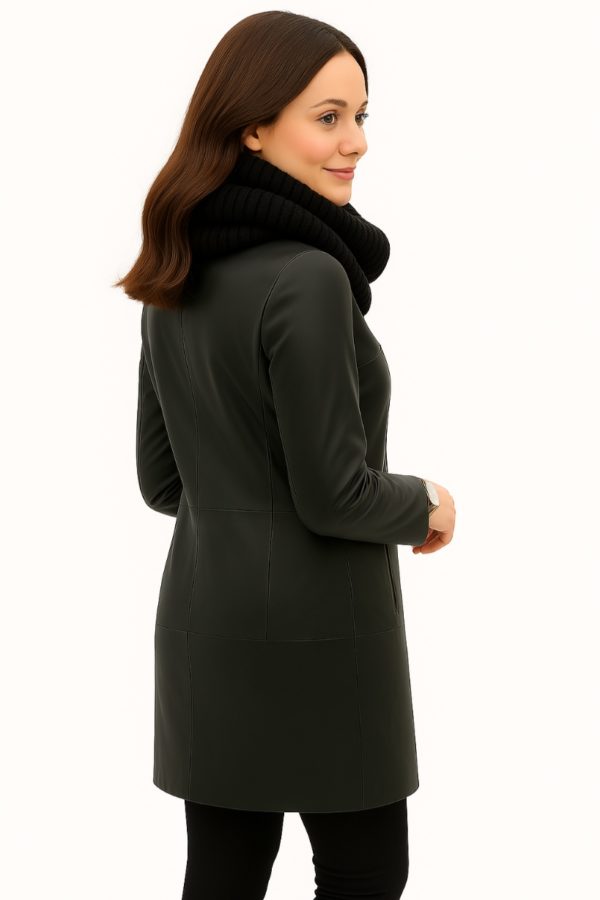 New Black  Women’s  Faux-Fur  Leather Coat - Image 4