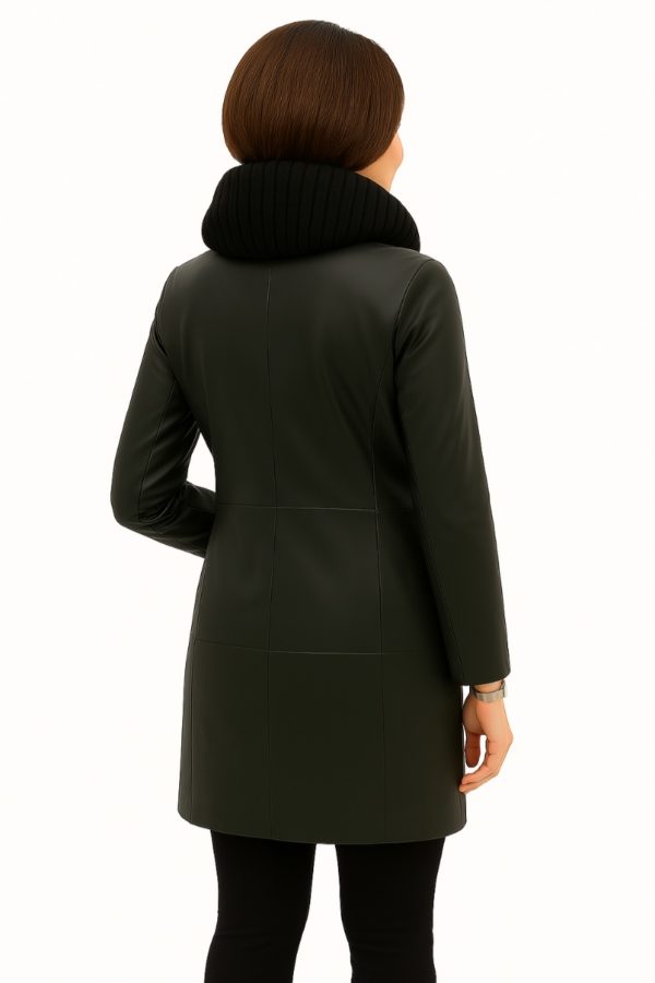 New Black  Women’s  Faux-Fur  Leather Coat - Image 5