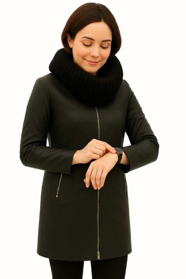 New Black  Women’s  Faux-Fur  Leather Coat - Image 8