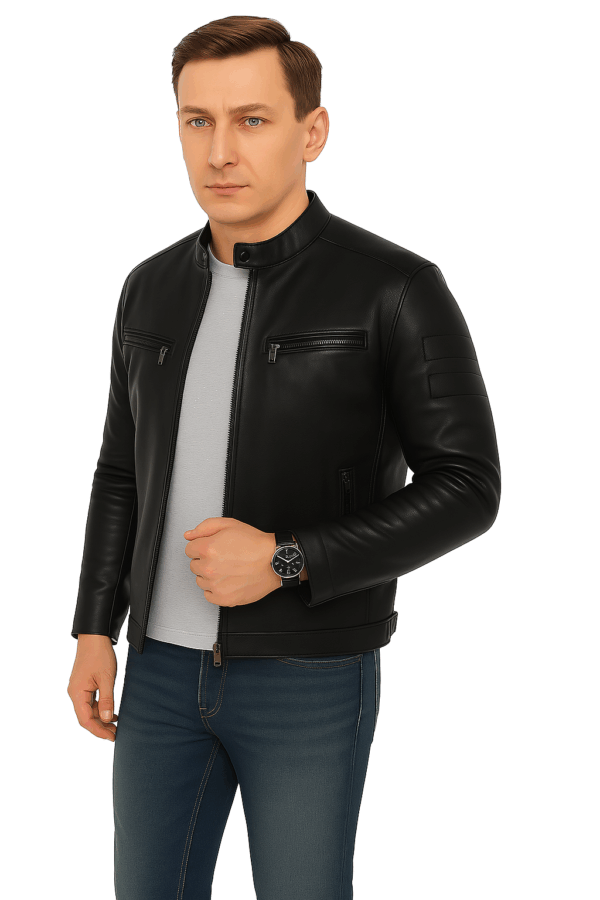 New Classic Blue Leather Sport Jacket for Men - Image 12