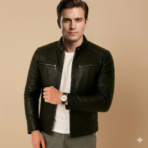 Men’s Stylish Black Leather Racer Jacket