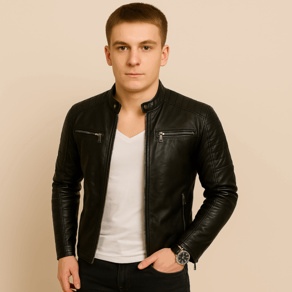 Men’s Classic Black Sport Leather Jacket - Image 11