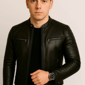 Men’s Stylish Black Leather Racer Jacket