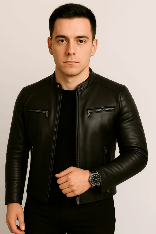 Men’s Classic Black Sport Leather Jacket - Image 12