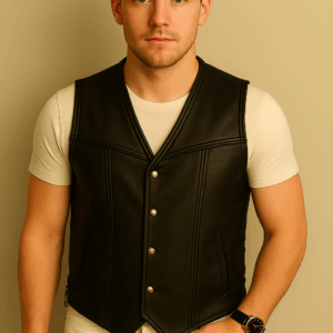 Classic Black Genuine Leather Vest for Men