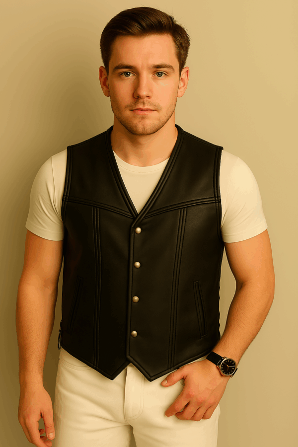 Classic Black Genuine Leather Vest for Men