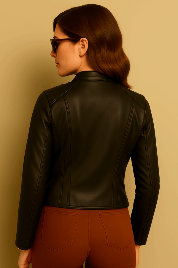 Genuine Sheepskin Leather Biker Jacket for Women - Image 7
