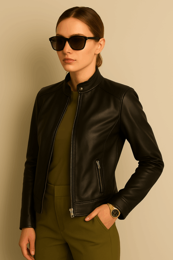Genuine Sheepskin Leather Biker Jacket for Women