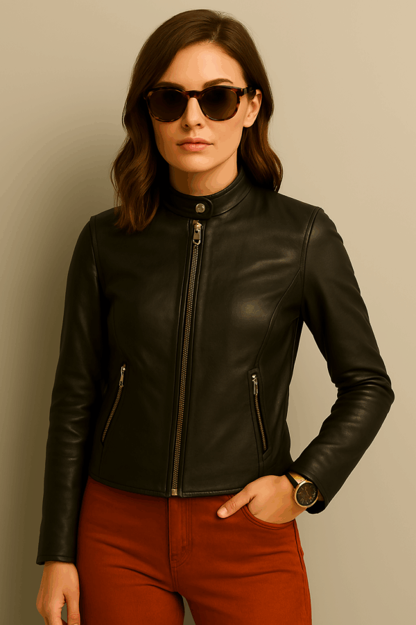 Genuine Sheepskin Leather Biker Jacket for Women - Image 5