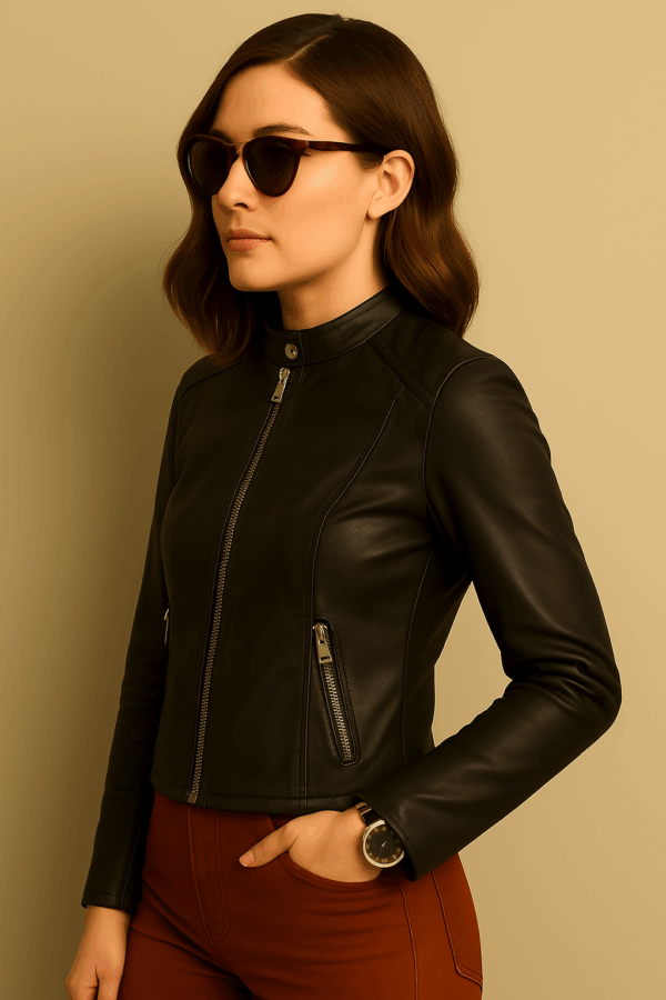 Genuine Sheepskin Leather Biker Jacket for Women - Image 2