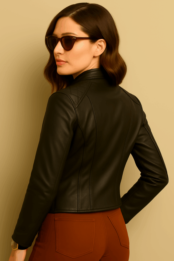 Genuine Sheepskin Leather Biker Jacket for Women - Image 3