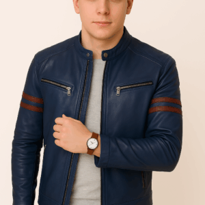 Men’s Premium Navy Blue Sports Leather Jacket